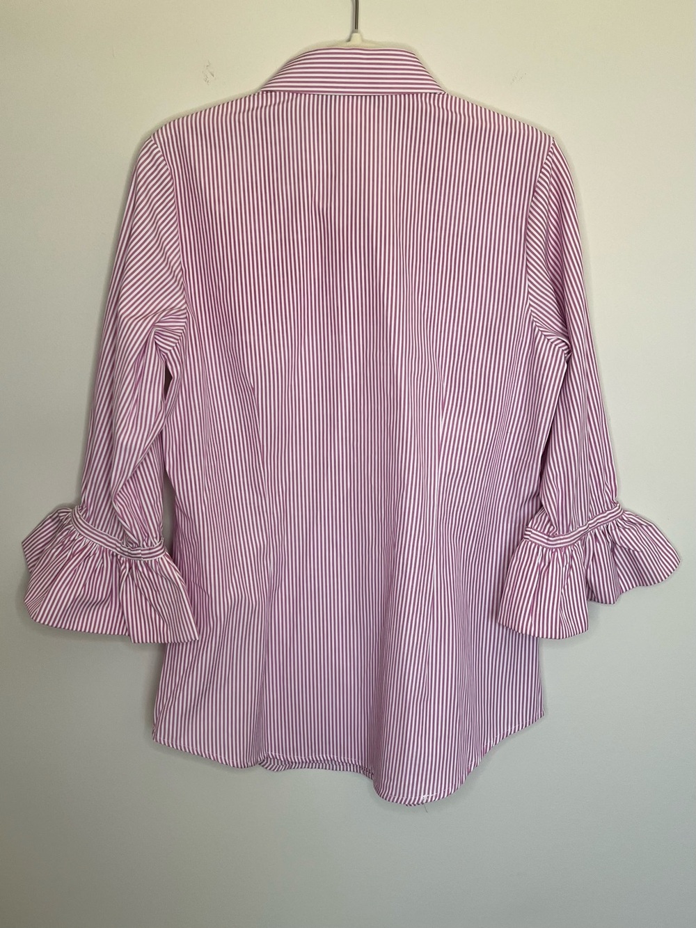 Gretchen Scott Pink White Stripe Ruffle Cuff Button Up Blouse S Preppy Coastal - Picture 5 of 8